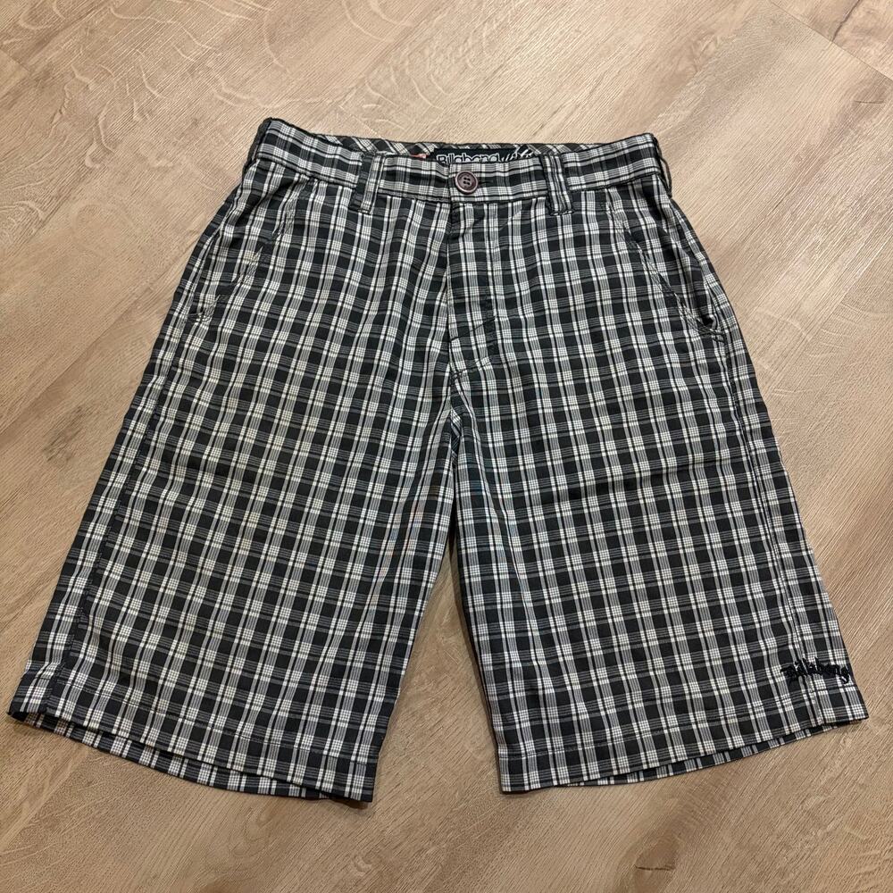 Y2K Billabong Black White Plaid Chino Walk Shorts Men's 28 Embroidered Spell Out